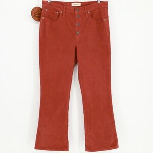 Madewell Cali Demi-Boot Corduroy Pants Cropped Red Orange Button Fly Size 31